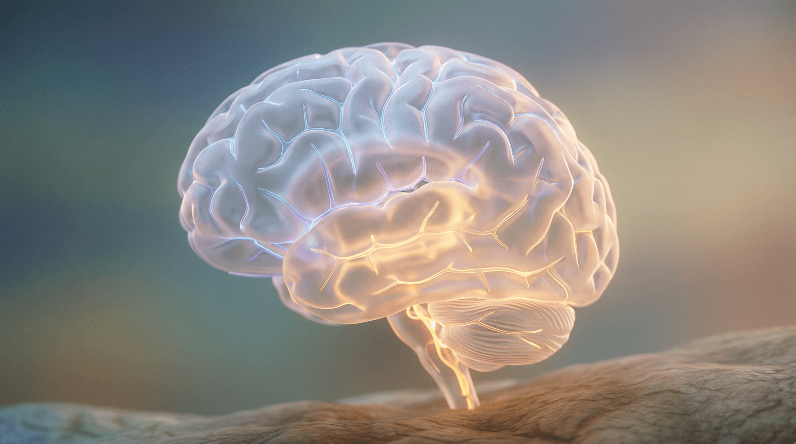 A serene human brain with glowing neural pathways representing sleep stages and circadian rhythm, set against a soft blue-green background.