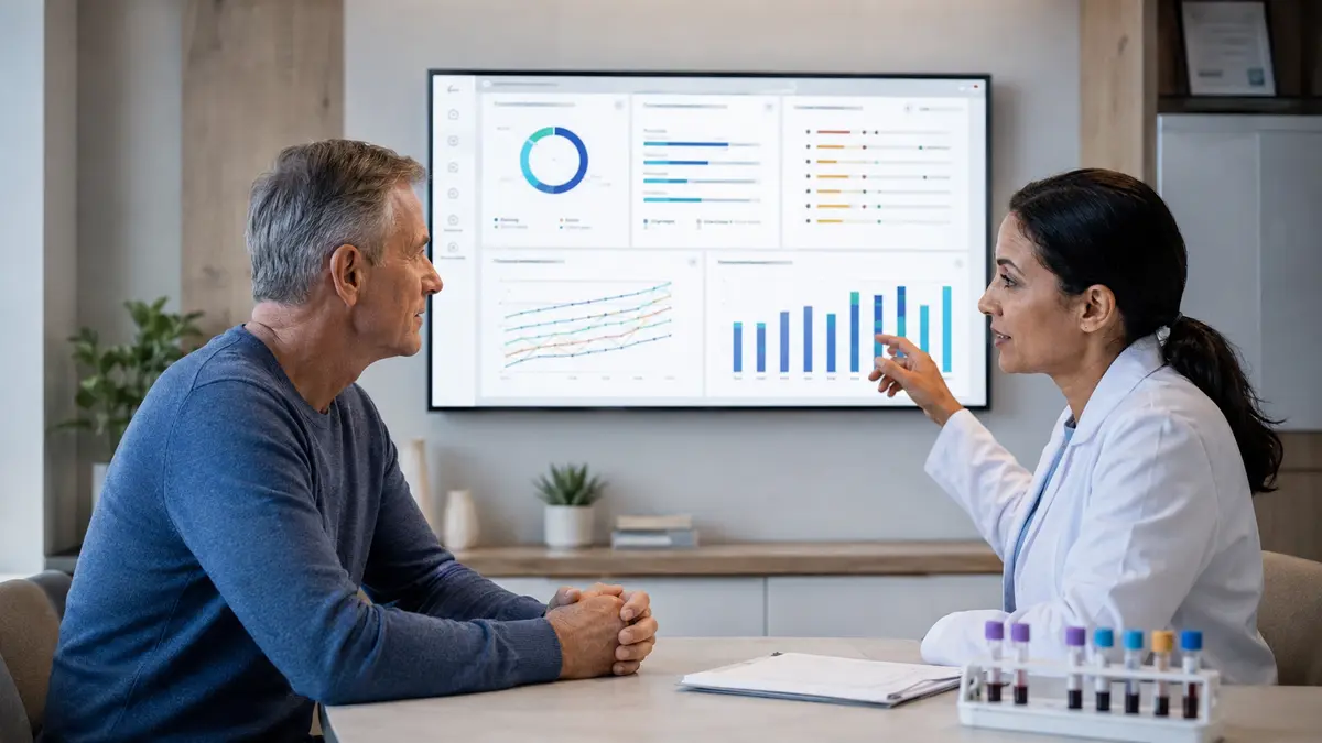 Clinician reviewing advanced biomarker results with an adult patient