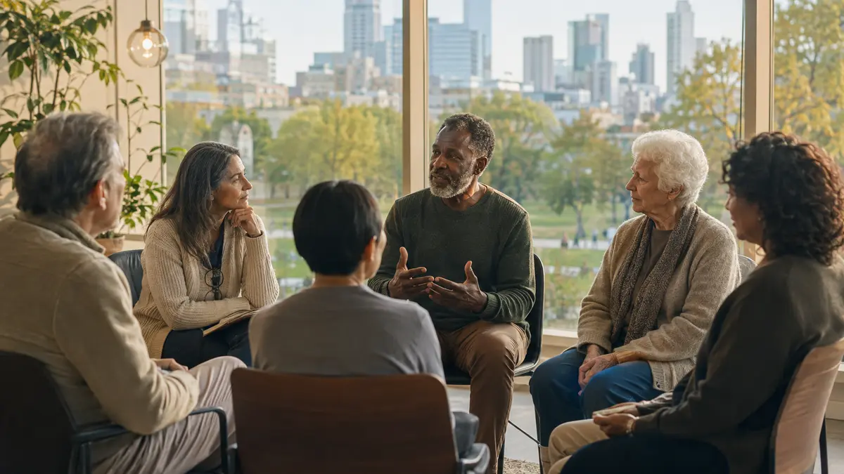 Adults of different ages discussing the ethical questions raised by longer human lives.