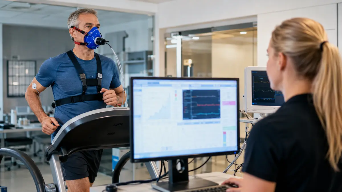 Older adult completing a supervised VO2 max treadmill test